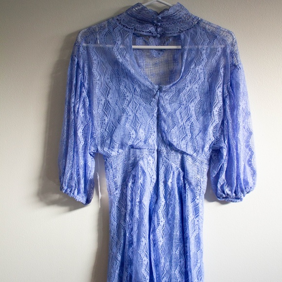 FREE PEOPLE BLUE LACE MINI DRESS WITH HIGH NECK 0 - Picture 4 of 6